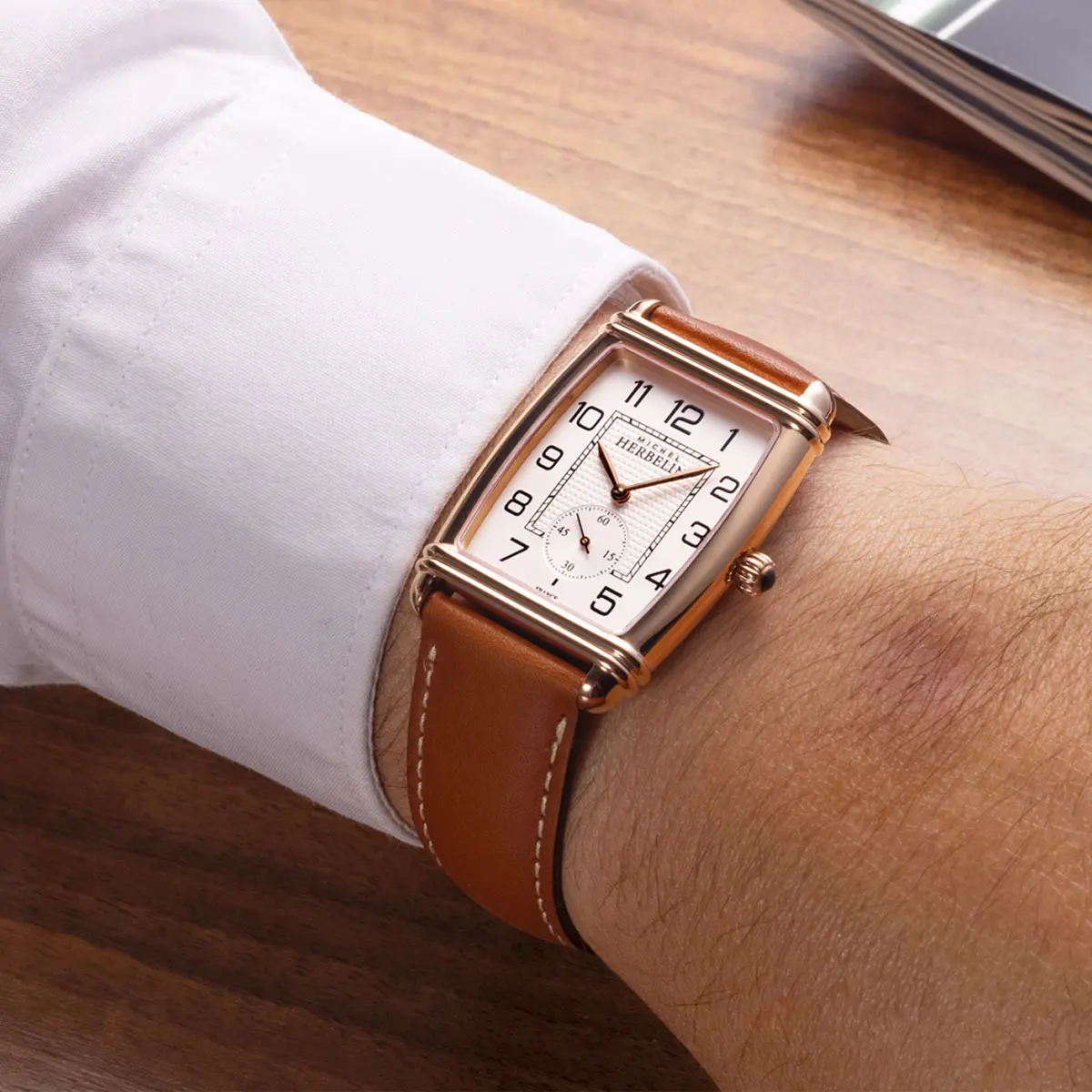 ART DÉCO – PETITE SECONDE – PVD OR ROSE & CUIR – Image 3