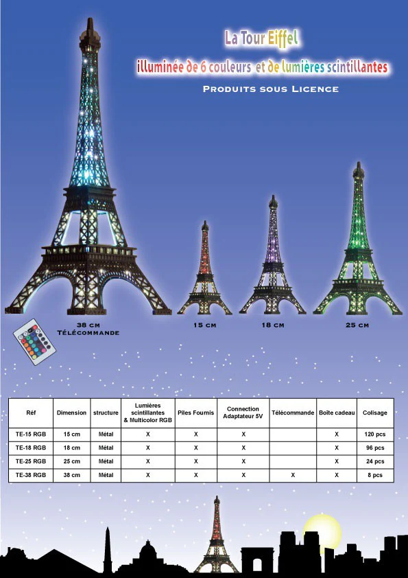 Tour Eiffel lumineuse et scintillante - 6 couleurs LED – Image 3