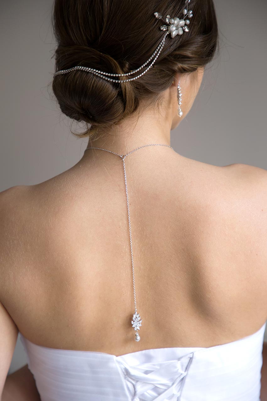 Bijou de dos mariage en cristal et perle Swarovski « Sophie » – Image 2