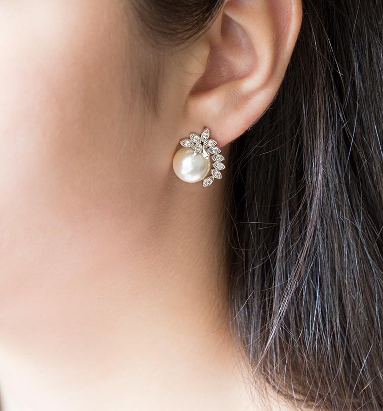 Boucles d’oreilles mariage perles strass romantiques « Nelly » – Image 2