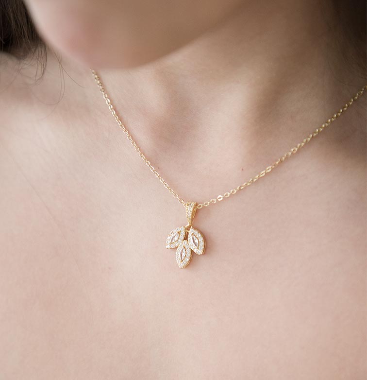 Collier mariée doré ou argenté pendentif strass feuilles « Palmira » – Image 2
