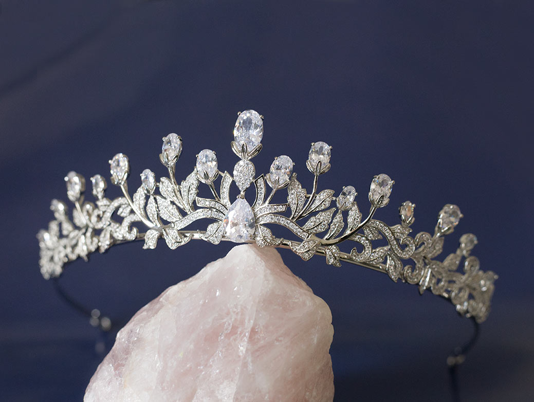 Diadème pour coiffure mariage cristal, tiare princesse « Sabrina » – Image 2