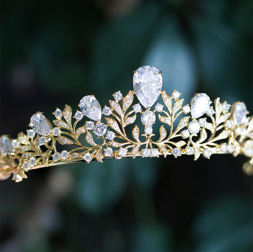 Diadème serre-tête mariage champêtre garni de diamants « Pauline » – Image 2