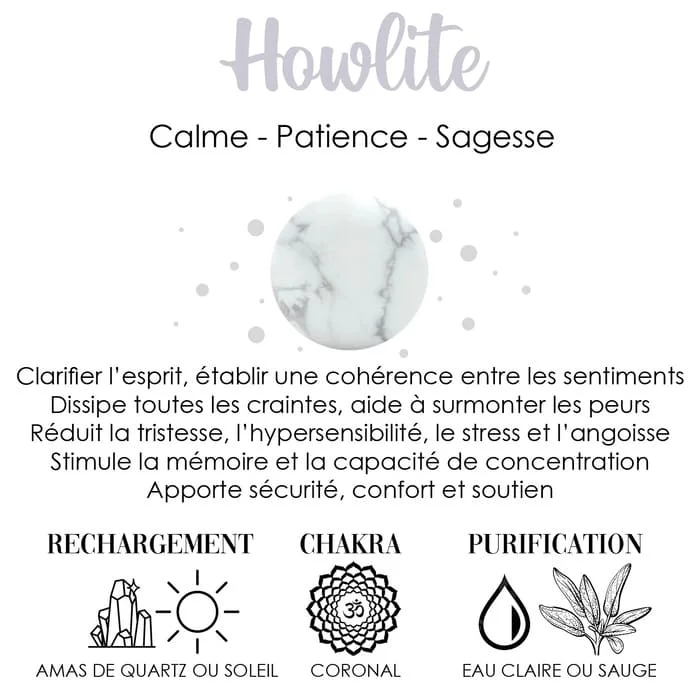 Boucles d’oreilles pendantes Howlite – Paix-interieure Patience Sagesse – Leonie – Image 4
