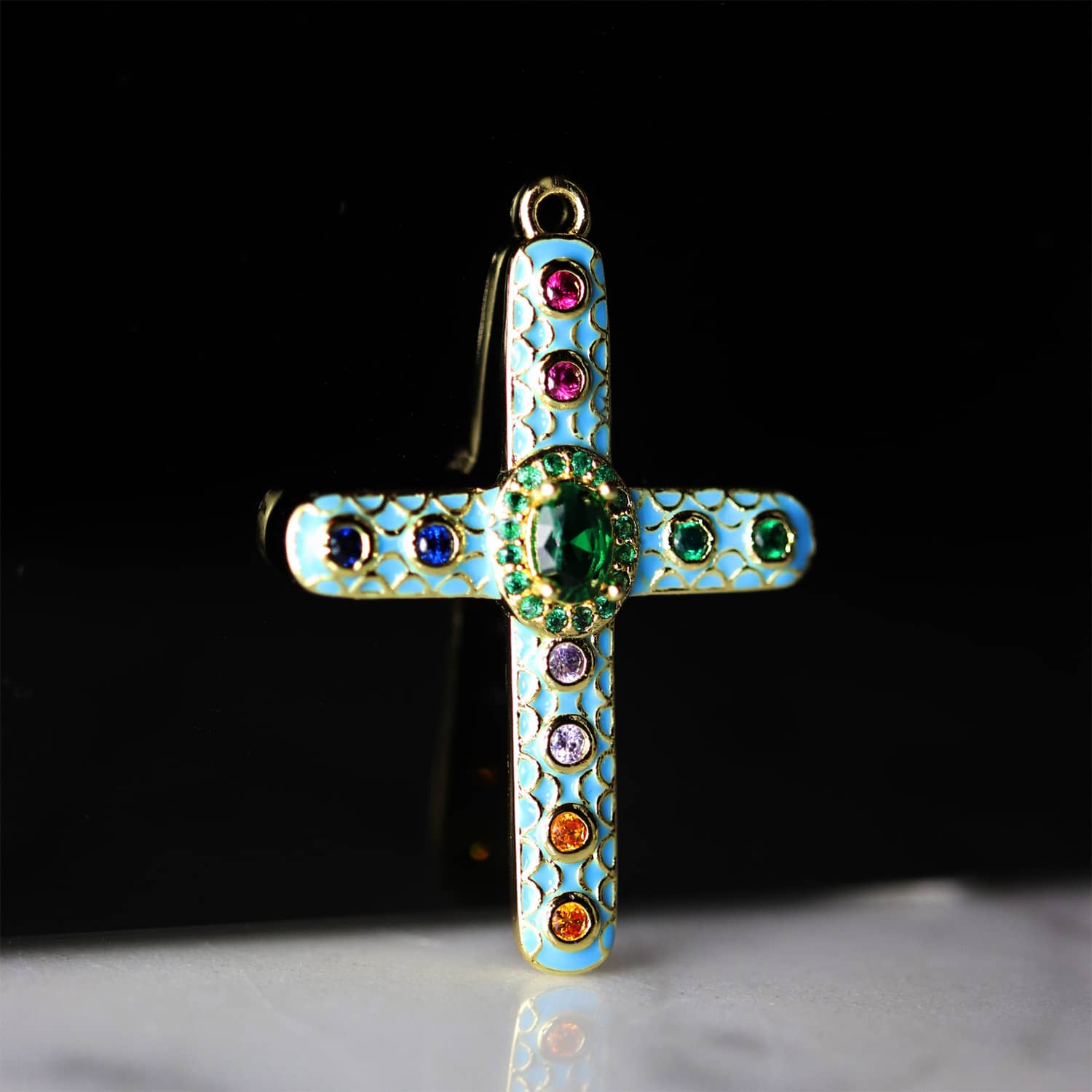 Collier croix Antique turquoise émail – Image 2