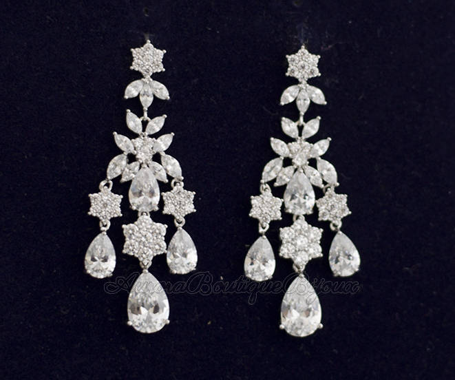 Boucles d’oreilles mariage longues chandelier « Malvina » – Image 2